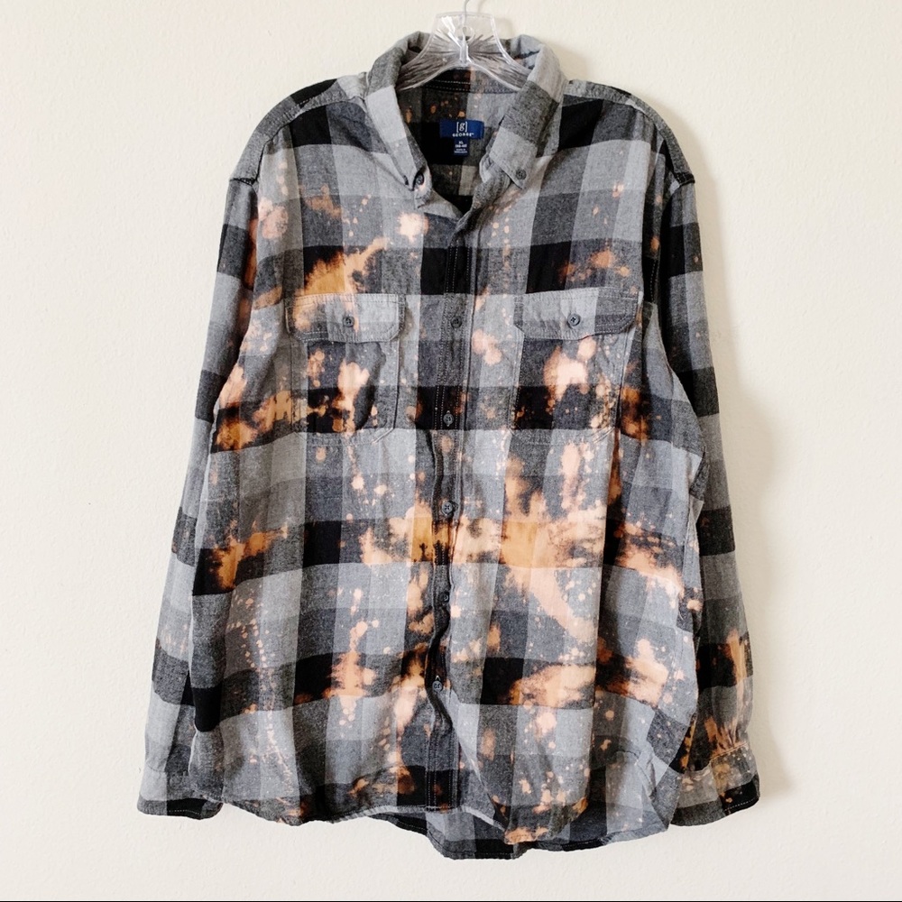 Custom bleach splattered black & gray flannel